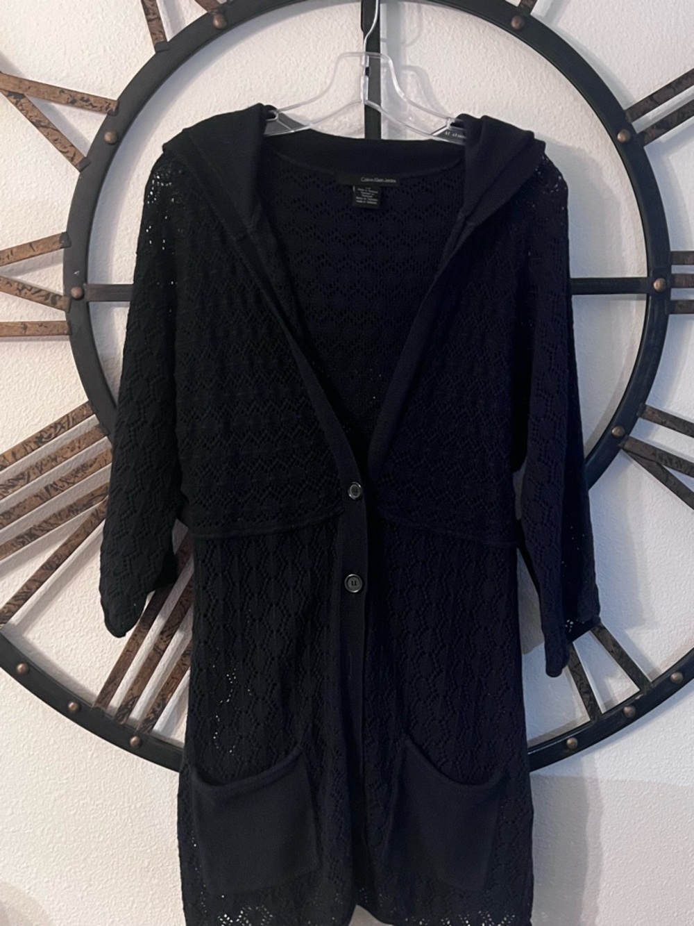 Calvin Klein Jeans Navy Blue Knit Hooded Cardigan Sweater LG